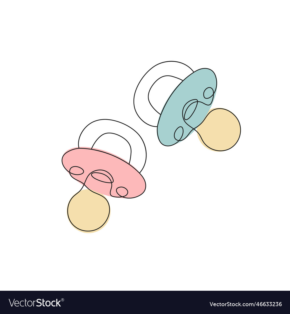 Baby pacifier pink and blue one line art