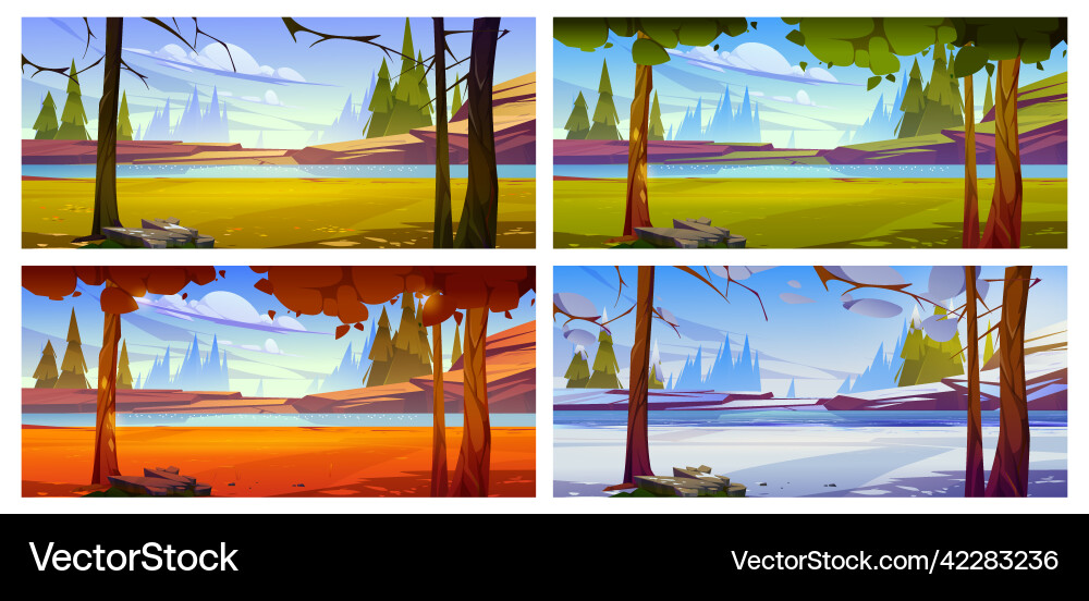 Cartoon nature landscape trees rocks and river Vector Image