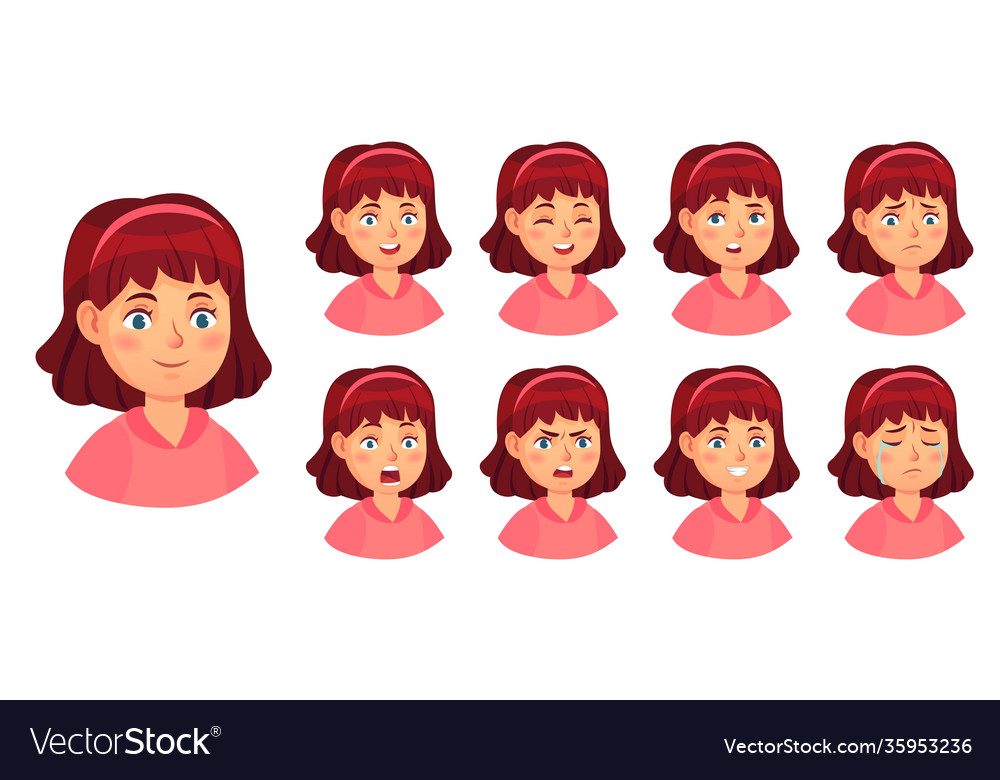 Girl Emotions Set Female Face Doubt And Horror Vector Image