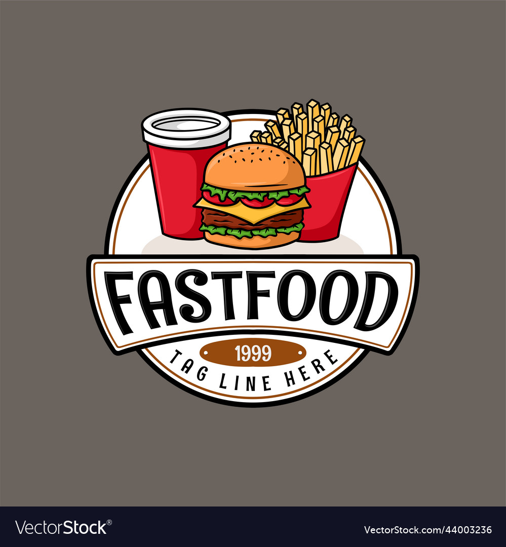 Logo fast food burger cartoon Royalty Free Vector Image