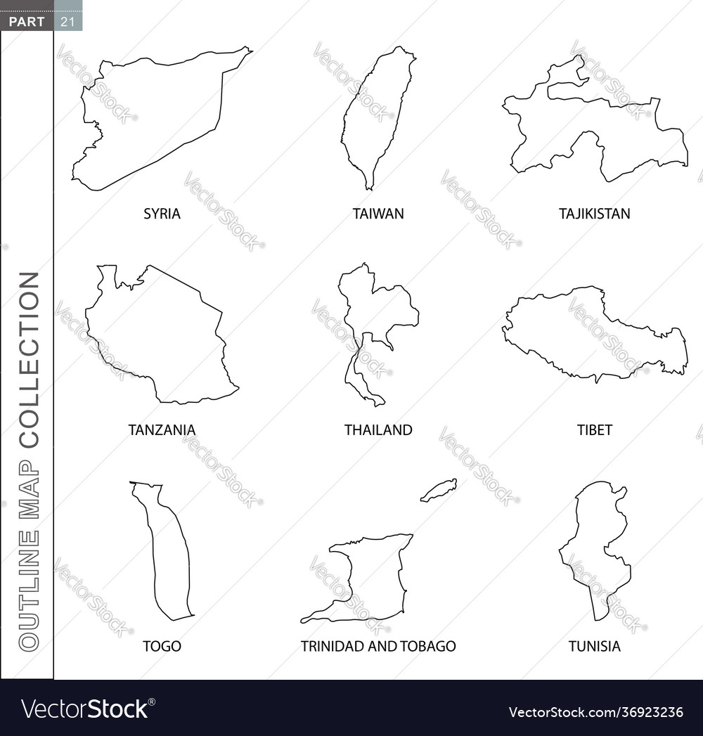 Outline maps collection nine black lined map Vector Image