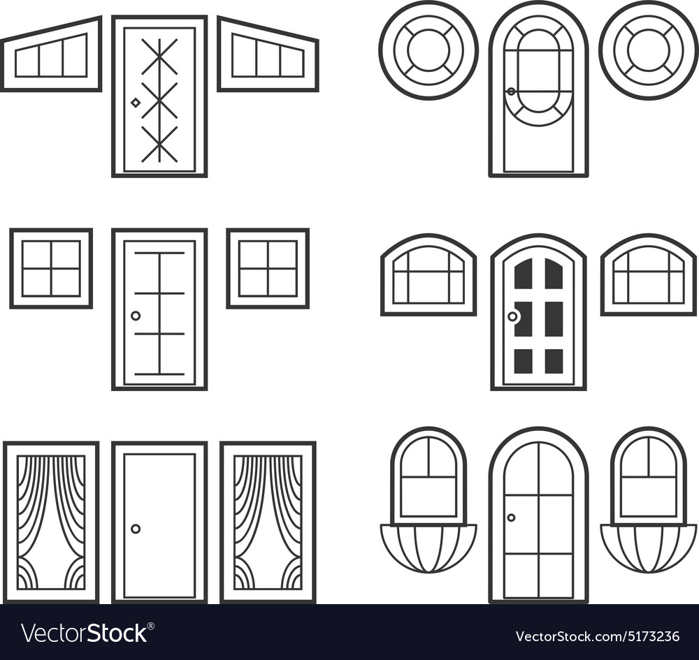 Window and door icons set Royalty Free Vector Image