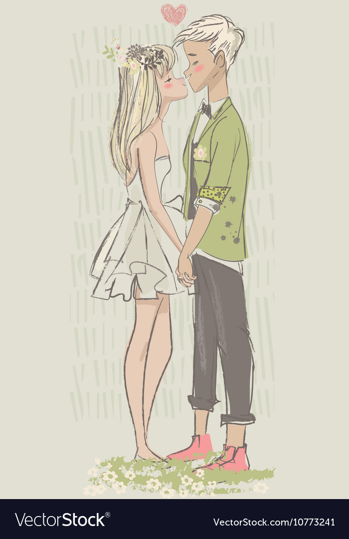 cute couples kissing cartoon