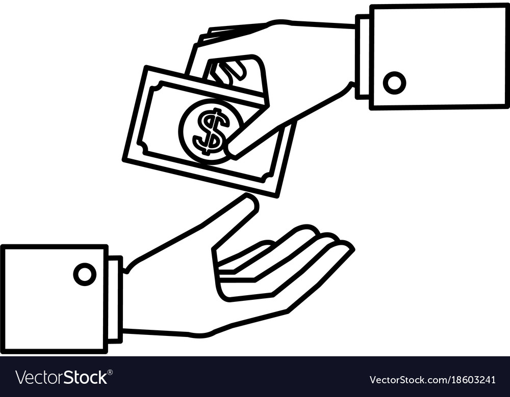 Hand human with bill dollar money icon