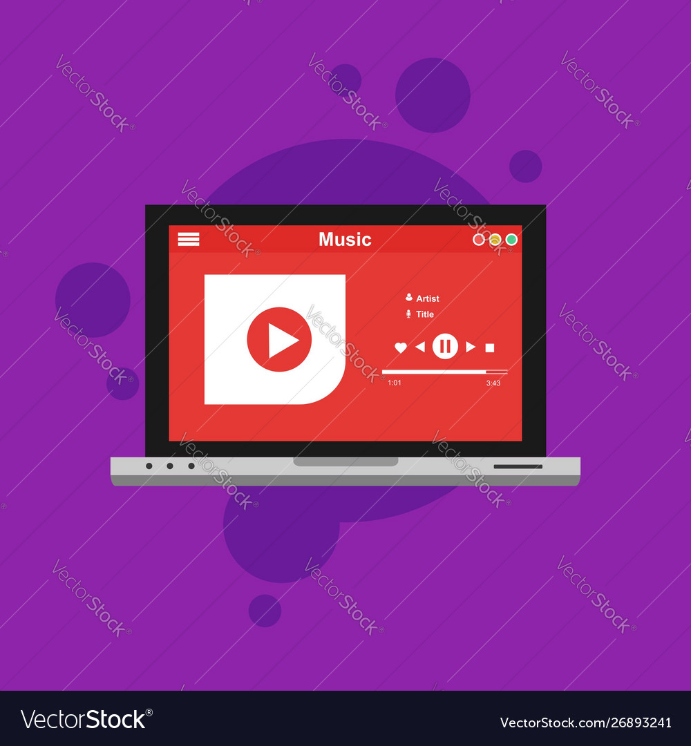 Media player application app template with flat Vector Image