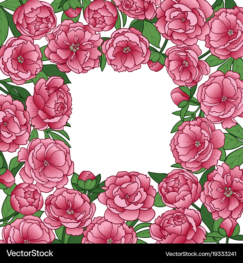 Peonies squared frame Royalty Free Vector Image