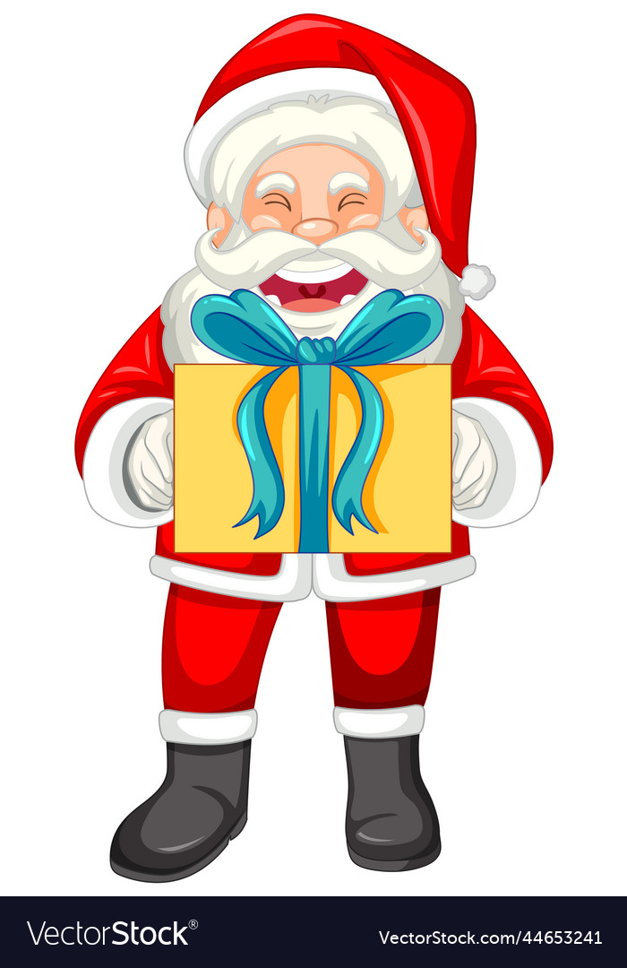 Santa claus holding a gift box Royalty Free Vector Image