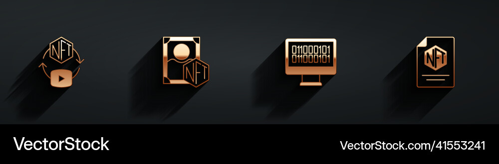 Set nft digital crypto art binary code Royalty Free Vector