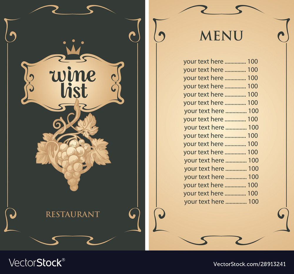 Wine menu with grape bunch crown and price list Vector Image