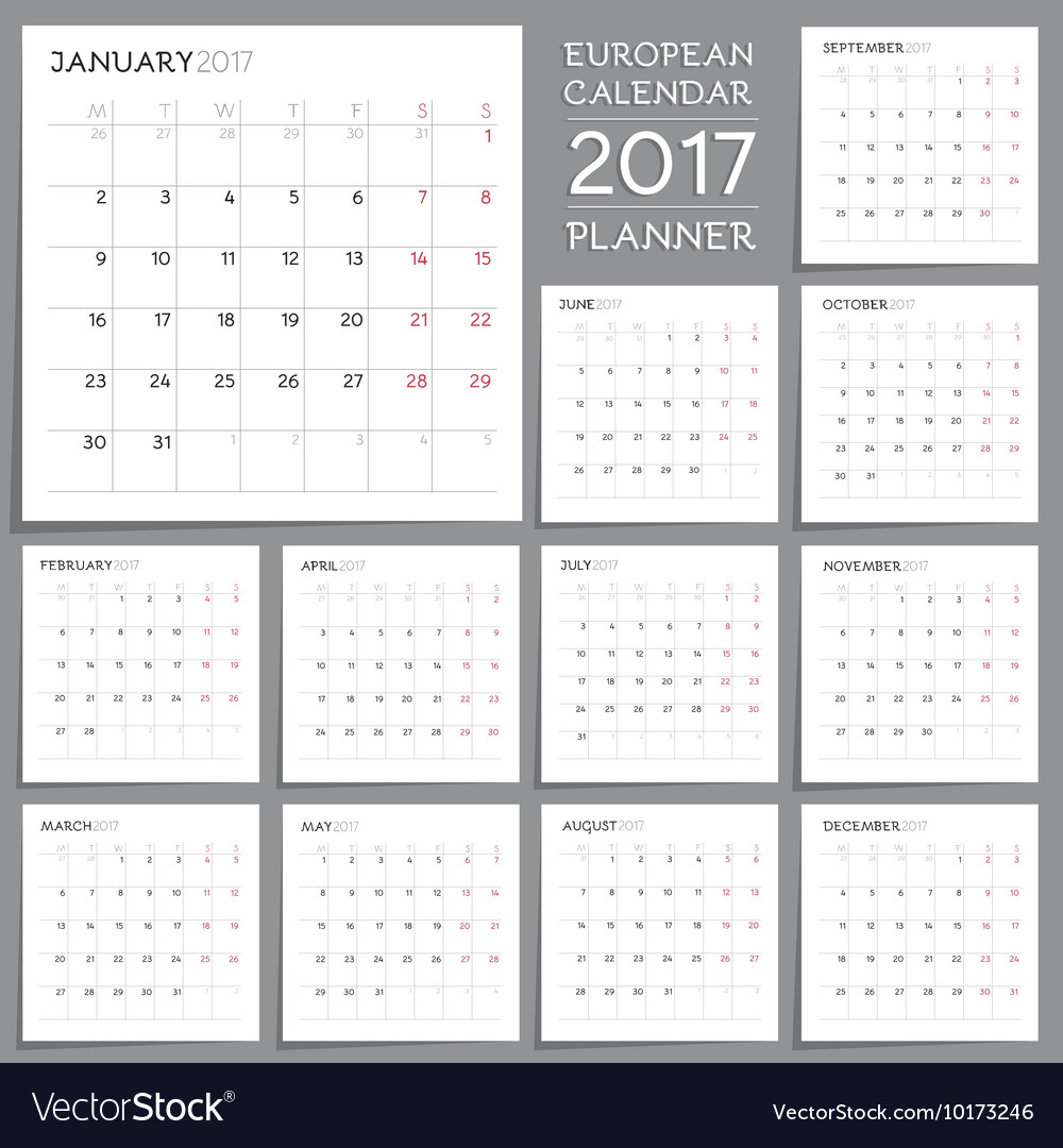 Calendar planner design week starts from monday Vector Image