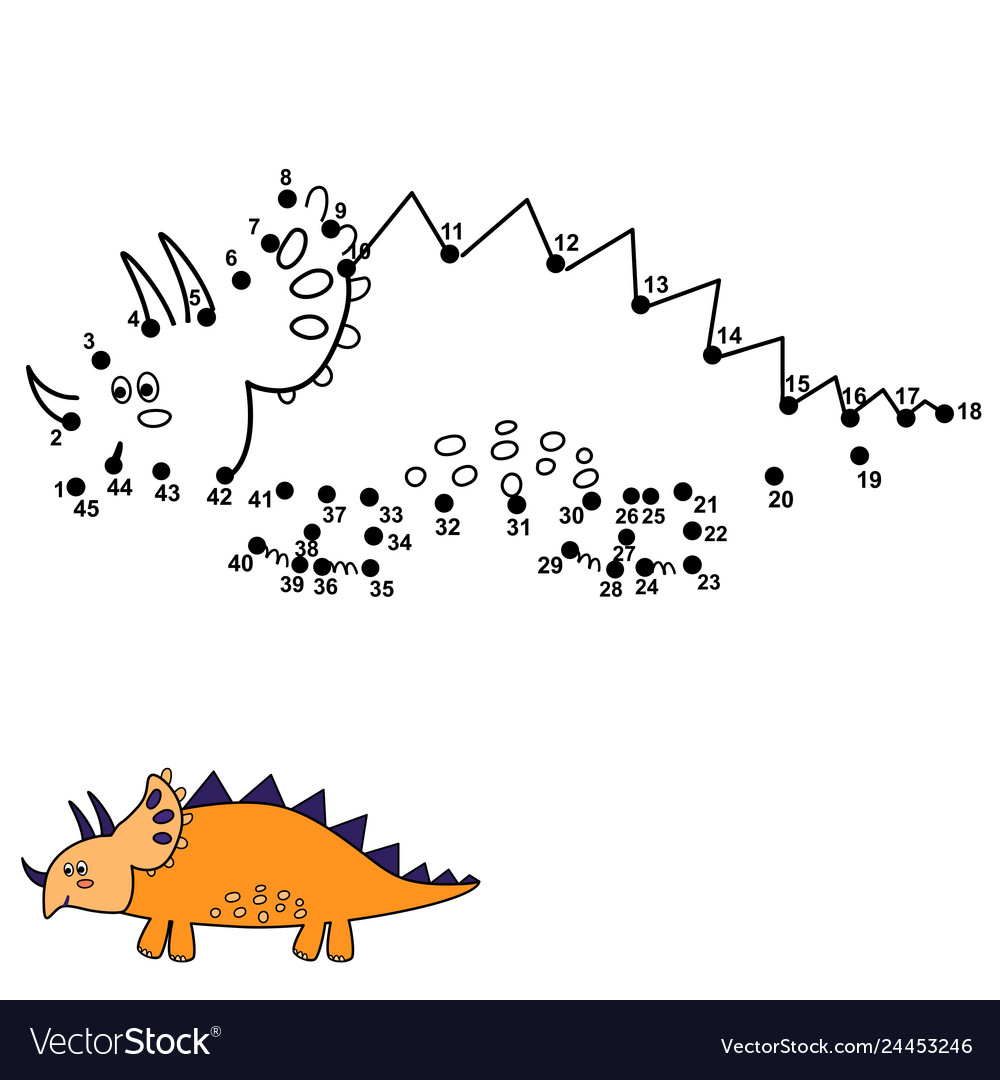 Connect The Dots And Draw A Cute Dinosaur Vector Image