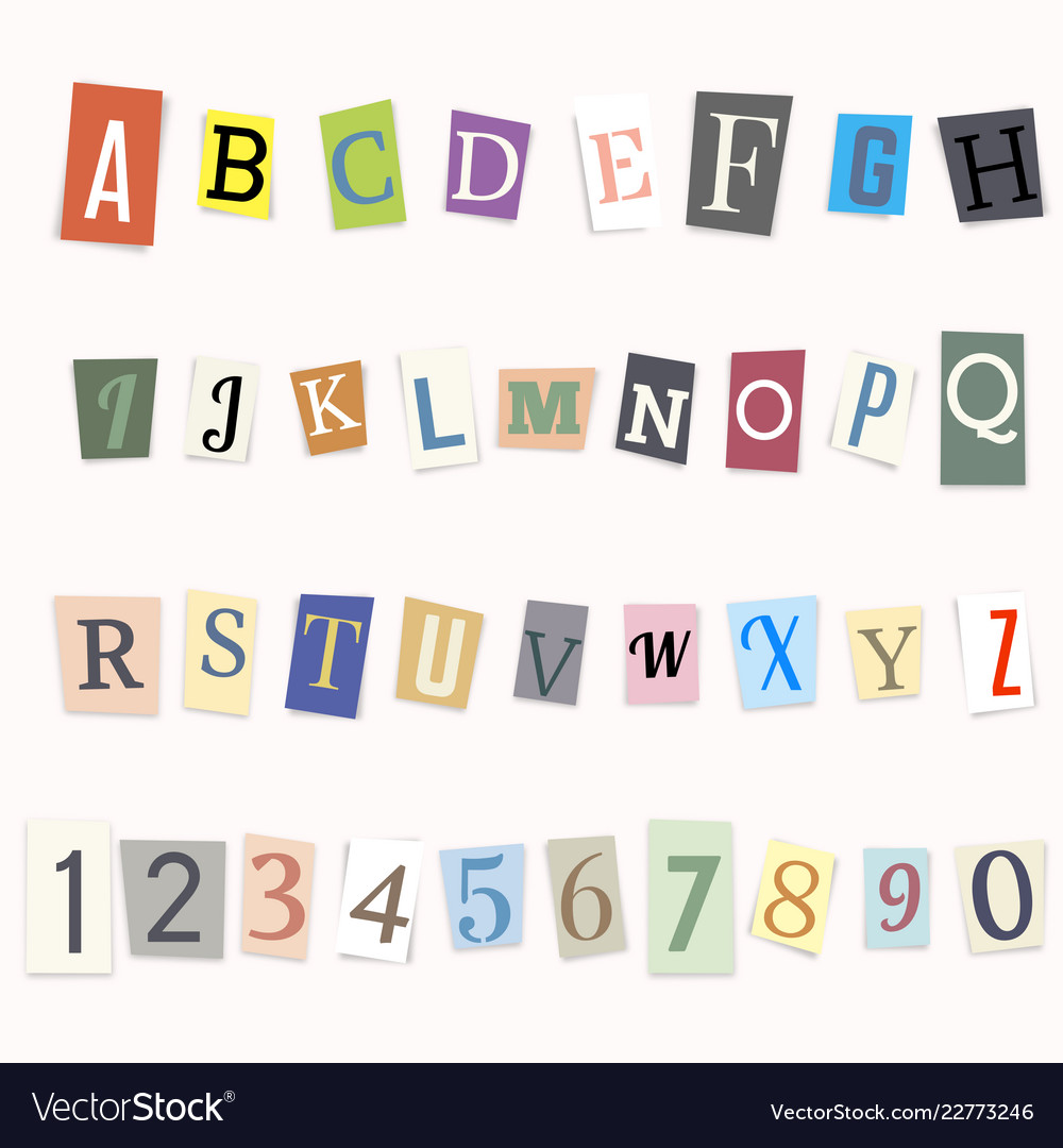 Cut letters of the alphabet and numbers Royalty Free Vector