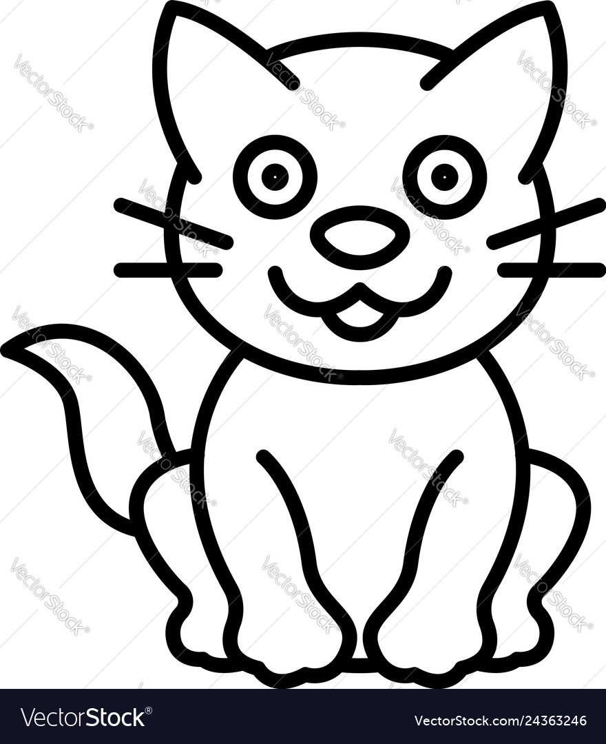 Happy Cat Sitting Color Line Icon Pictogram Web Page Mobile Stock