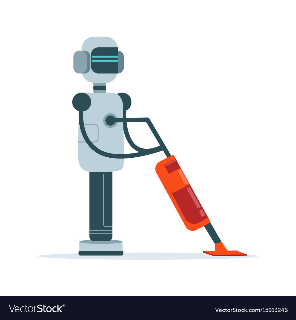 Housemaid android character with vacuum cleaner