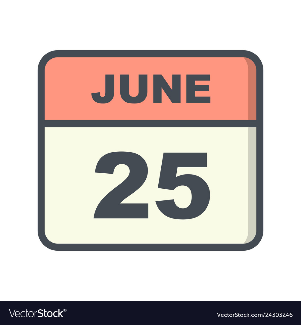 June 25th date on a single day calendar Royalty Free Vector