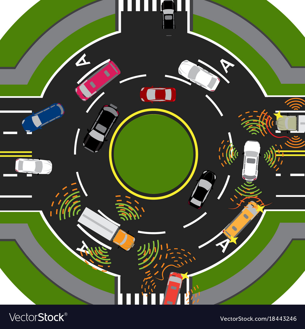 Movement of autonomous smart cars scanning roads Vector Image