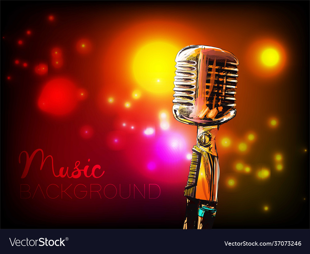 Music background with vintage microphone Vector Image