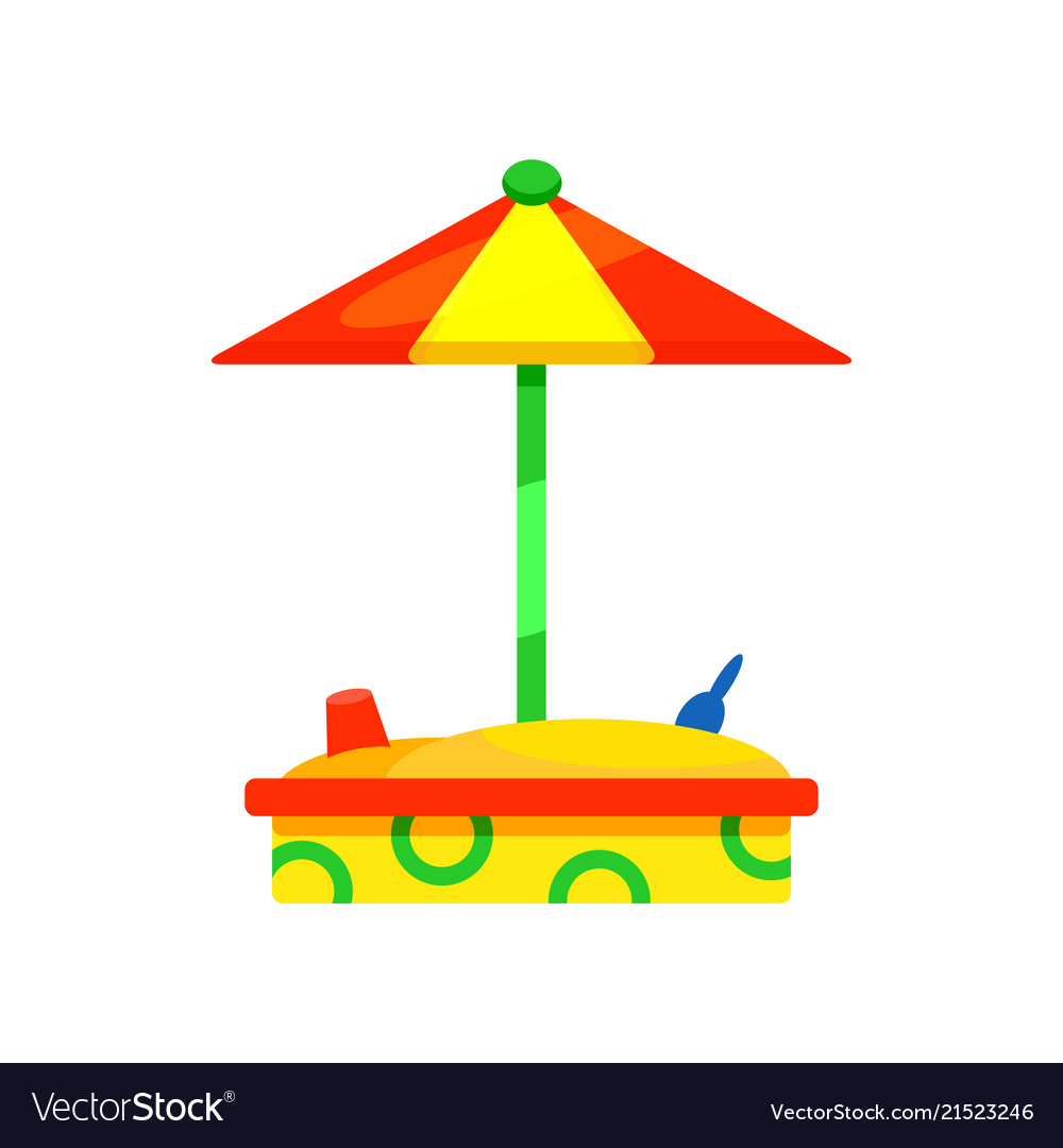 Wooden sandbox with colorful umbrella outdoor Vector Image