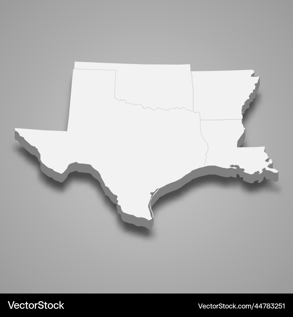 3d isometric map west south central region Vector Image