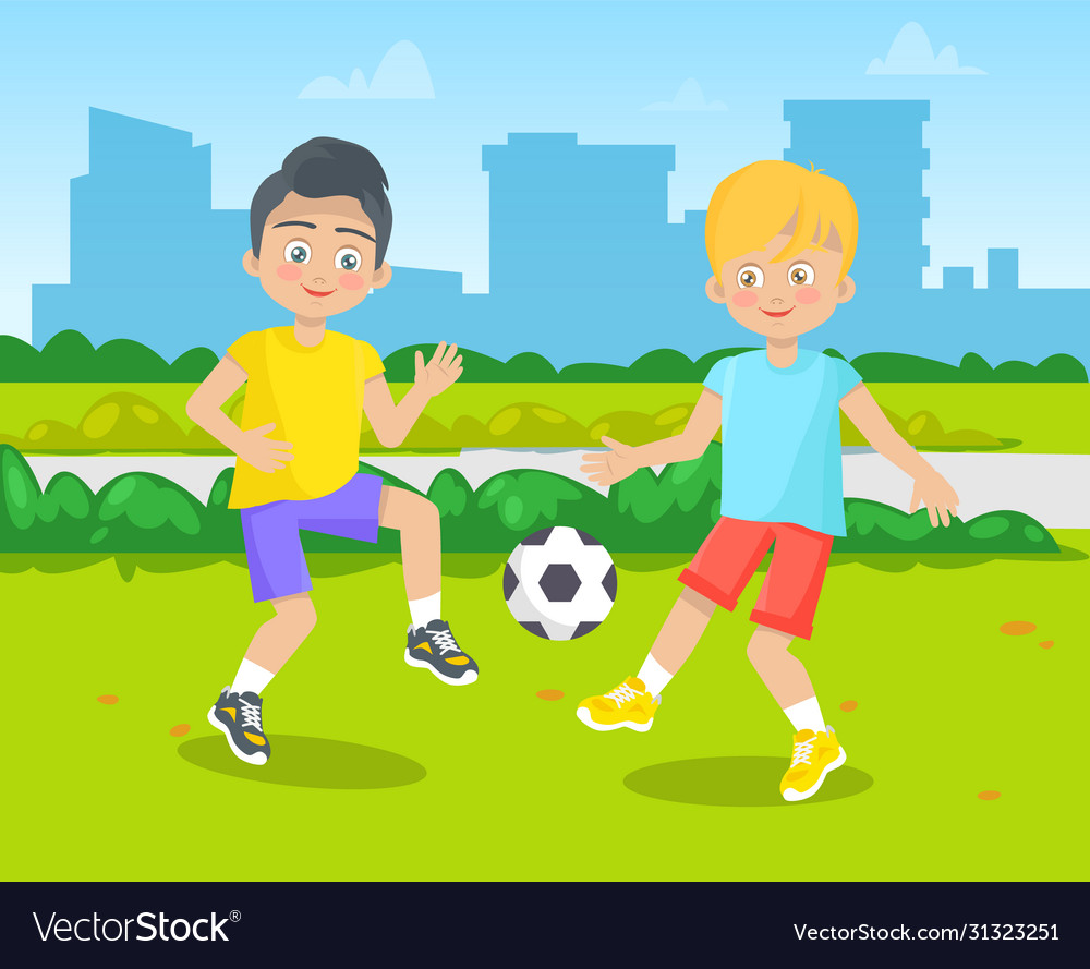 Children playing football pupil and school Vector Image