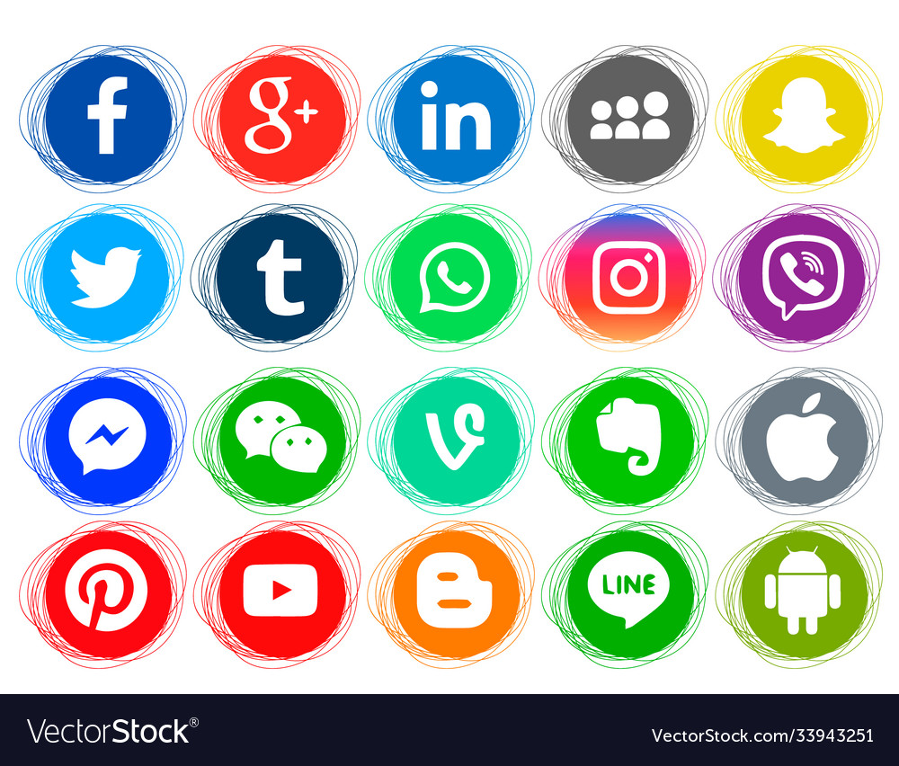 Collection popular social media icons Royalty Free Vector