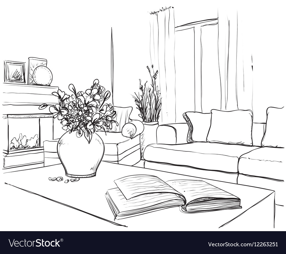 Modern interior room sketch