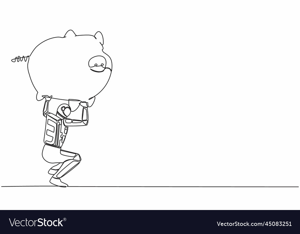 Single continuous line drawing astronaut carrying