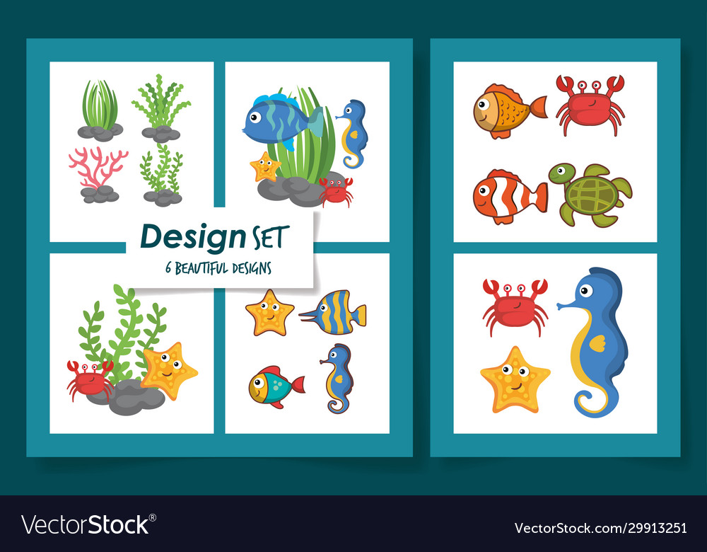 Six designs cute sea life icons