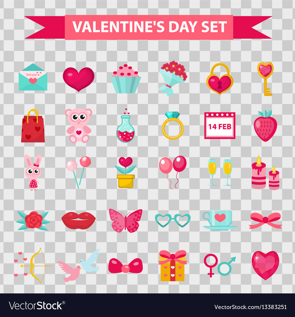 Valentines day icons flat style isolated