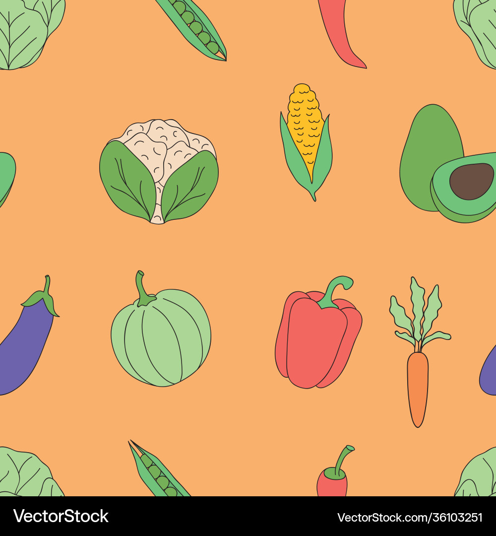 Vegetables seamless pattern flat style Royalty Free Vector