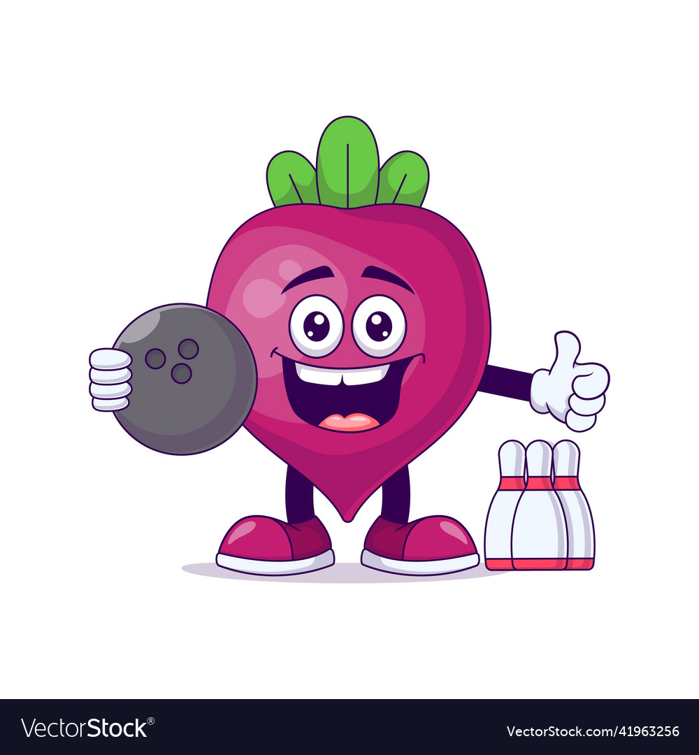 Beetroot playing bowling cartoon mascot character