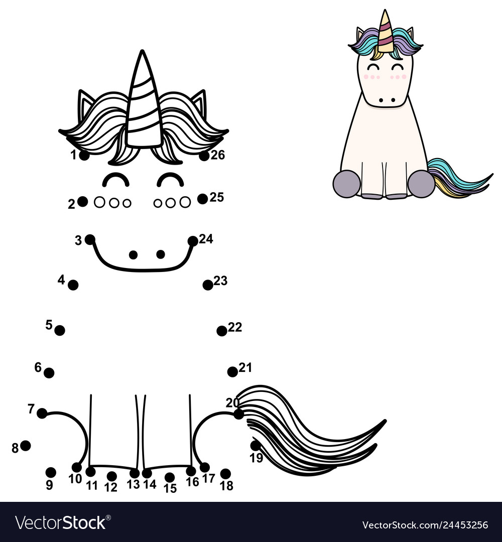 connect the dots and draw a cute unicorn vector image