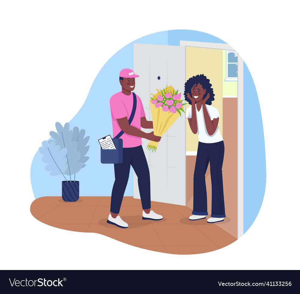 Delivering bouquet 2d isolated