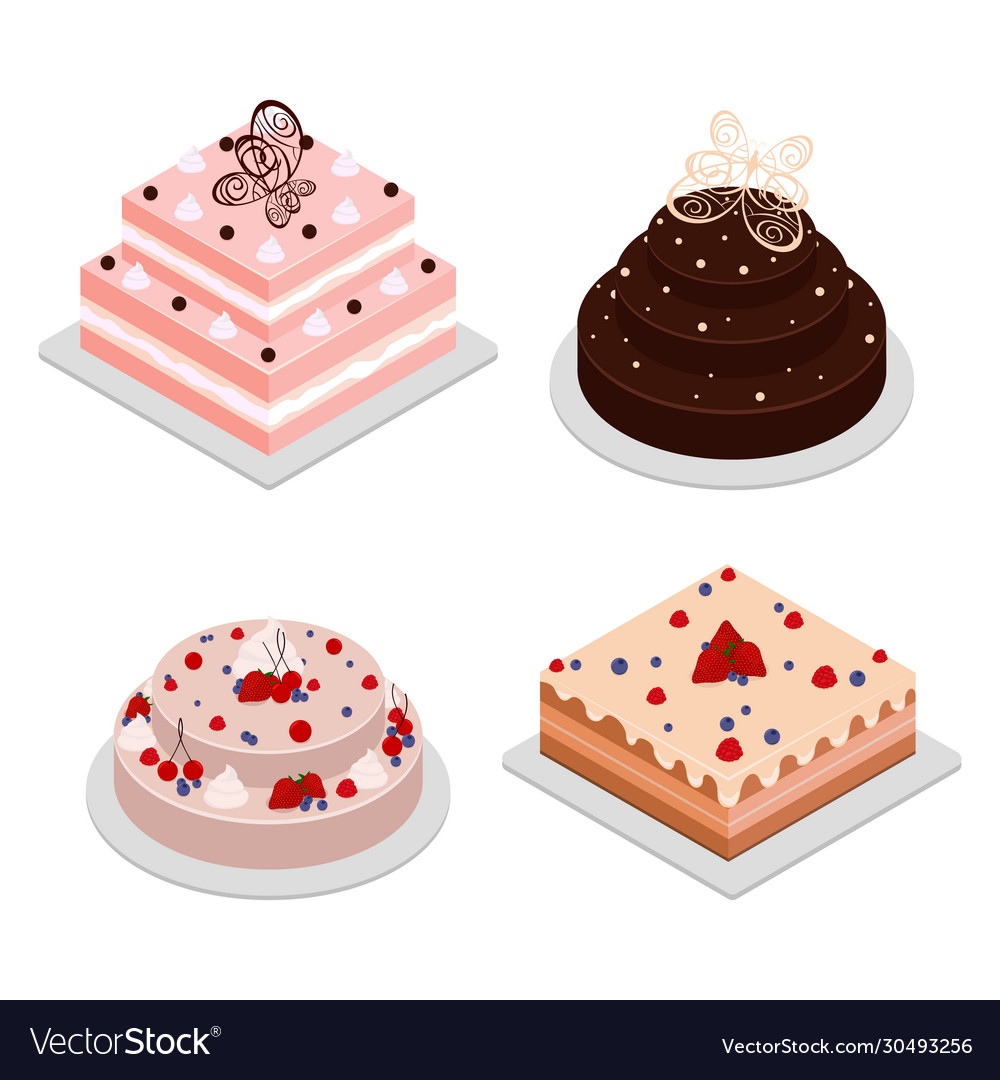 Isometric cakes collection Royalty Free Vector Image