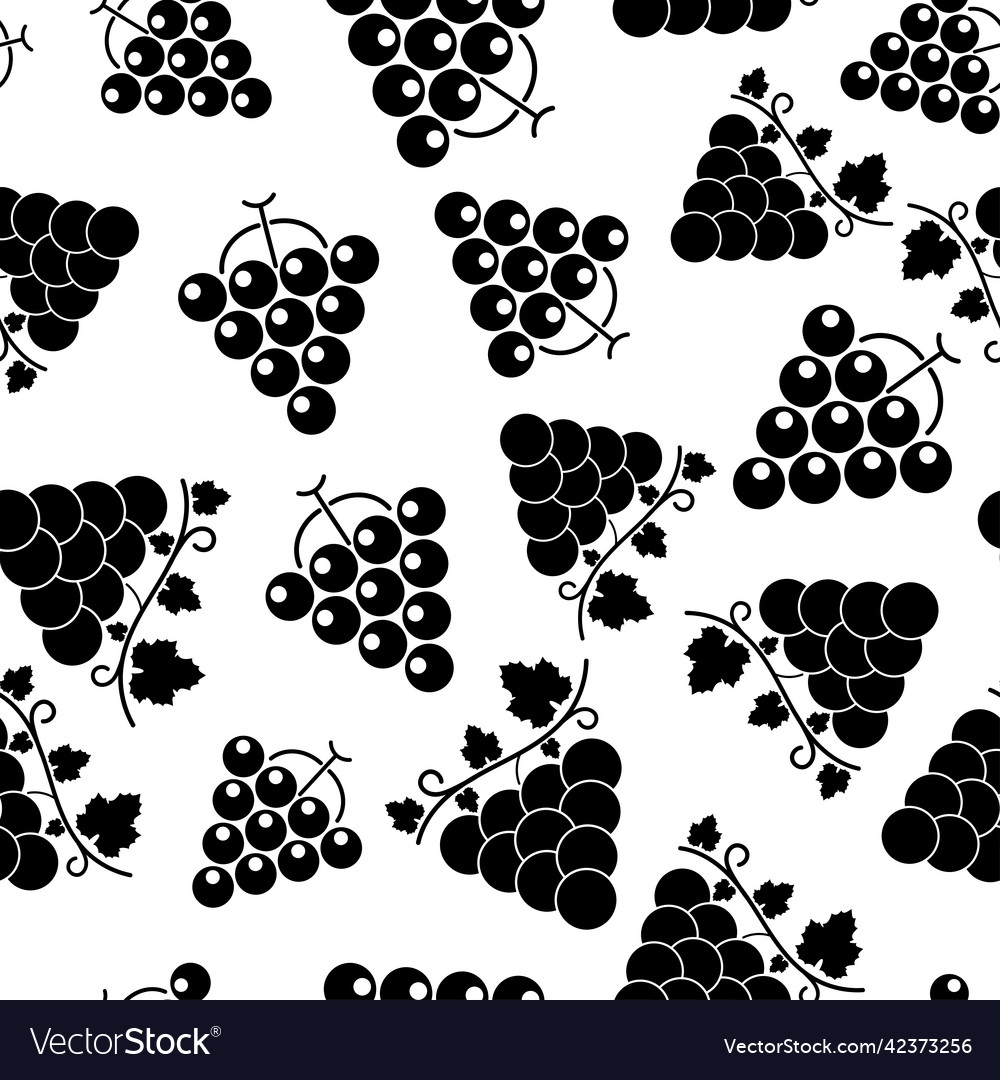 Seamless pattern with bunch of grapes black sign