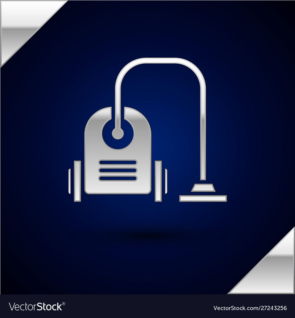 Silver vacuum cleaner icon isolated on dark blue