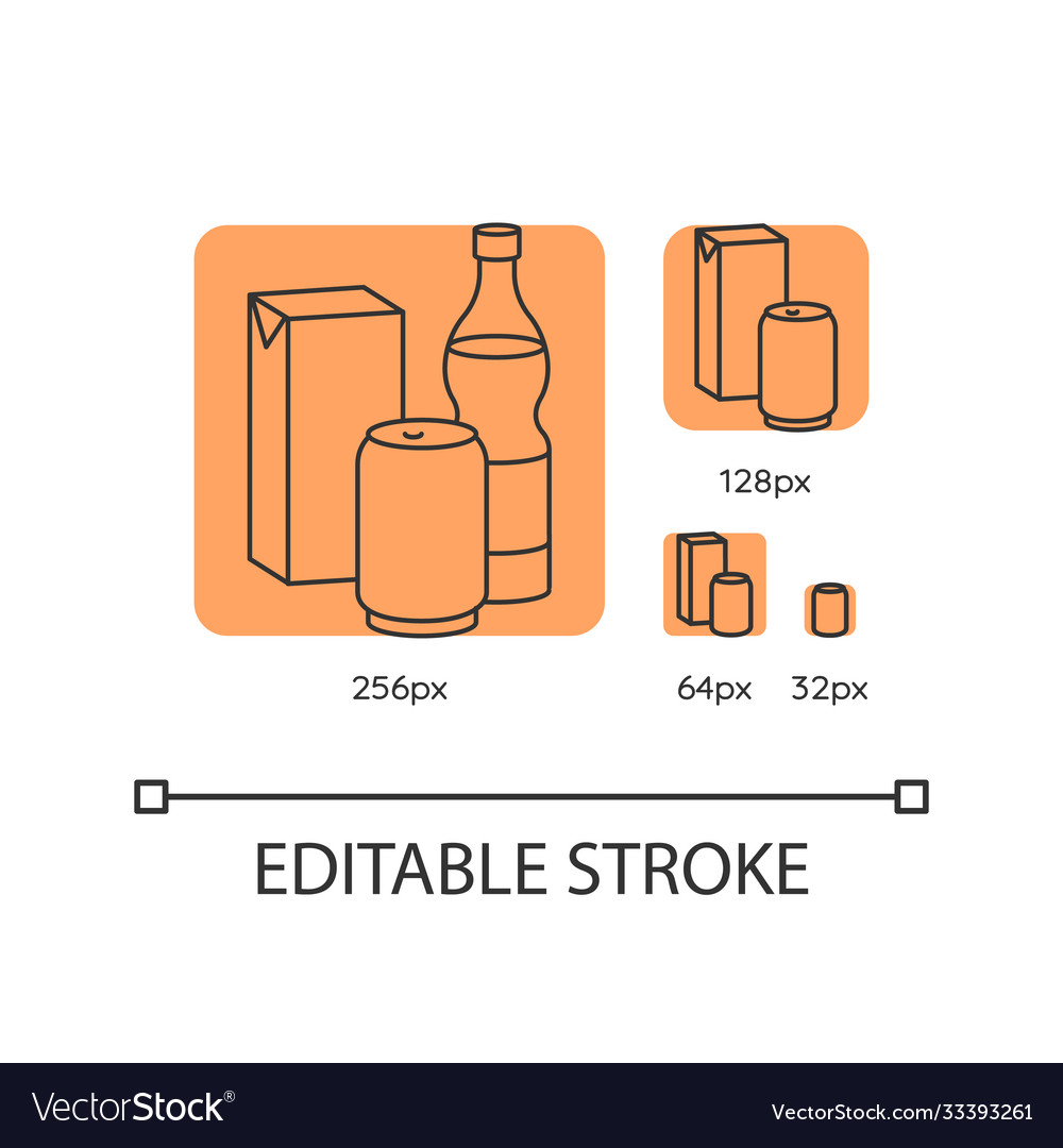 Beverage orange linear icons set