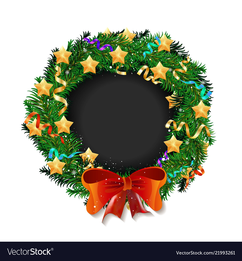 elegant christmas wreath with stars and bow vector image