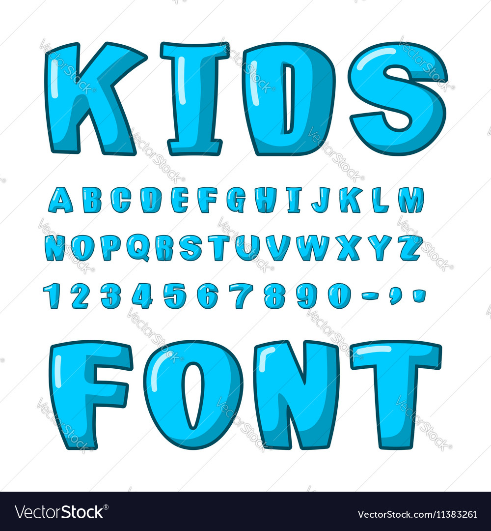 Kids font voluminous blue letters abc for Vector Image