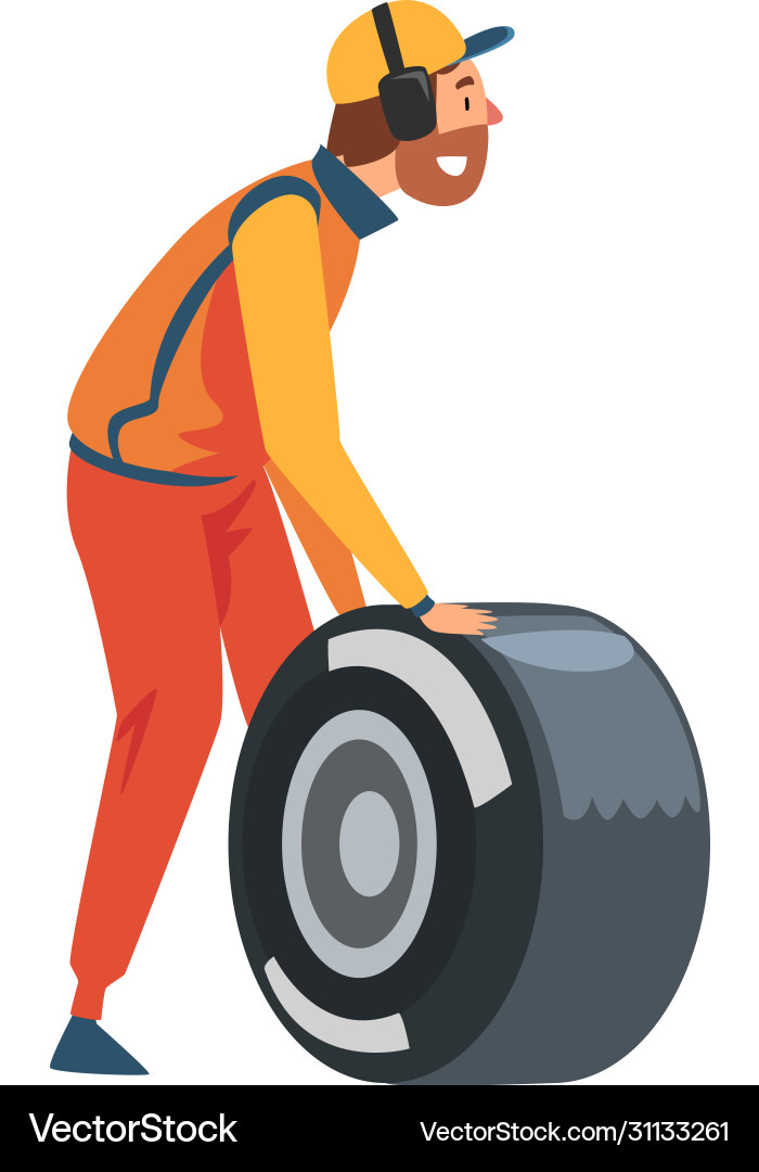 Pit stop crew member in uniform and earphones Vector Image
