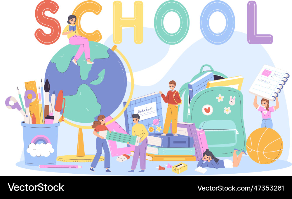 Student and stationery school class kids young Vector Image