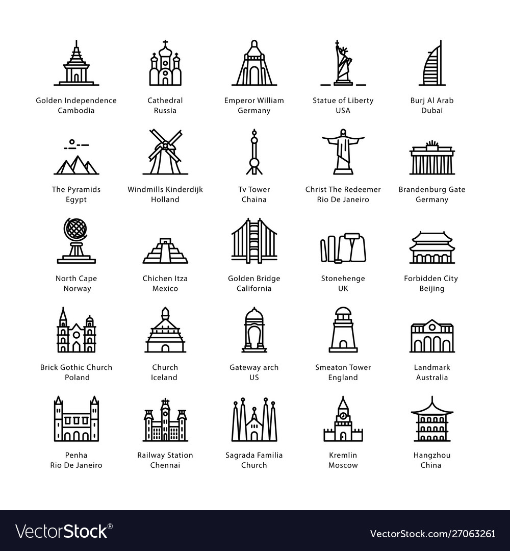 World monuments Royalty Free Vector Image - VectorStock