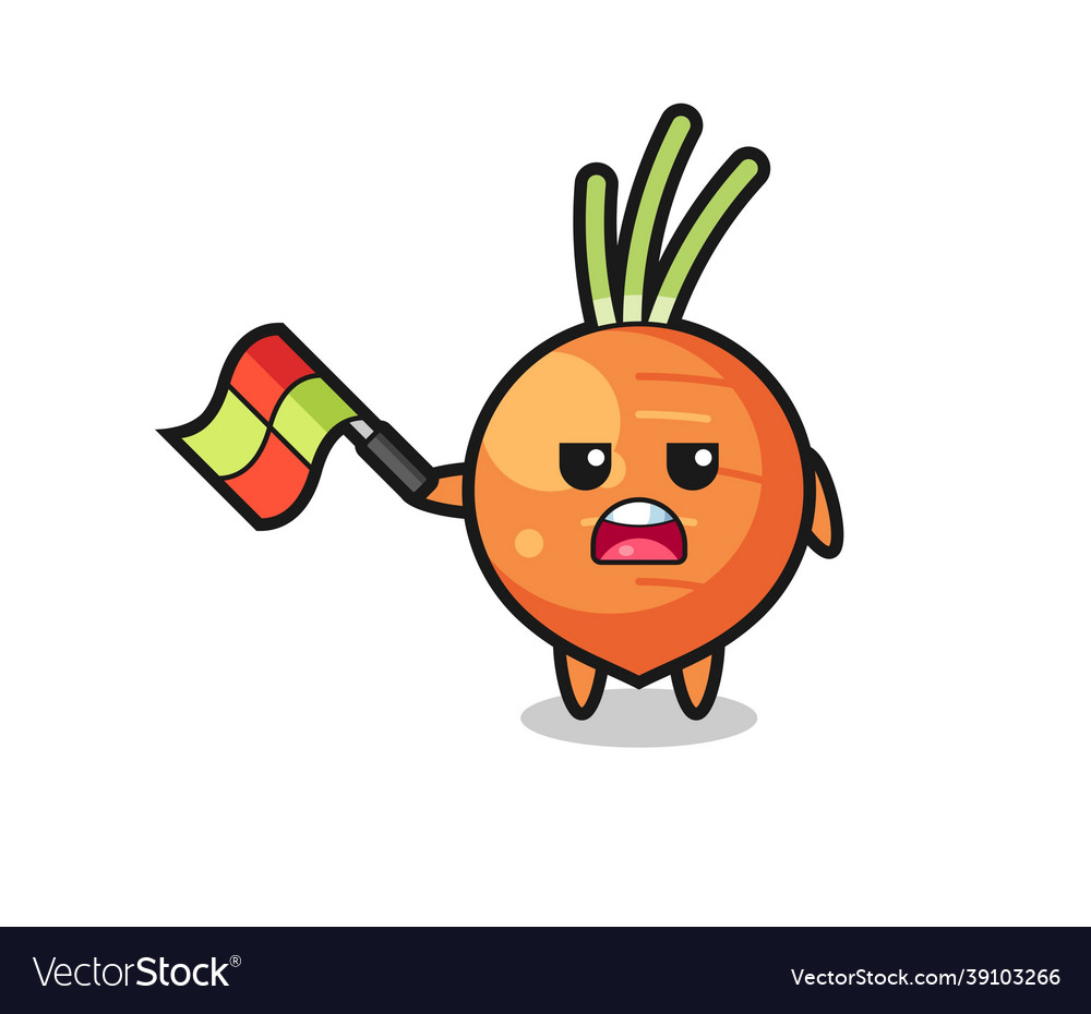 Carrot cartoon as the line judge hold flag up