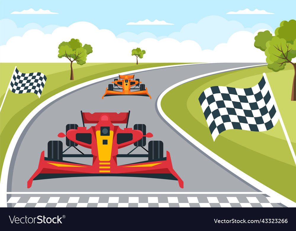 Formula racing sport car reach on race circuit Vector Image