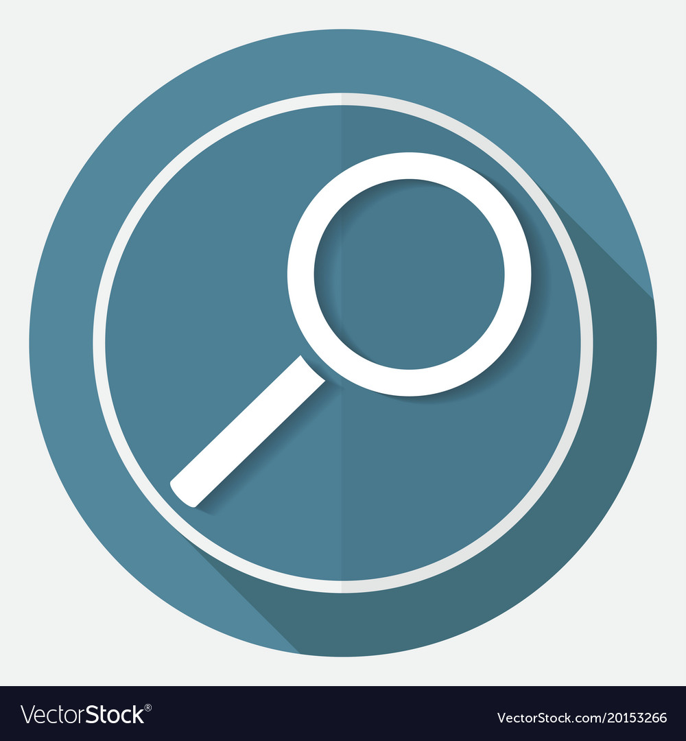 Magnify icon on white circle with a long shadow Vector Image