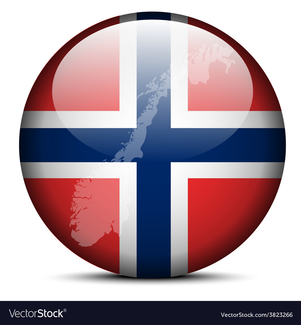 Map on flag button of kingdom norway Royalty Free Vector