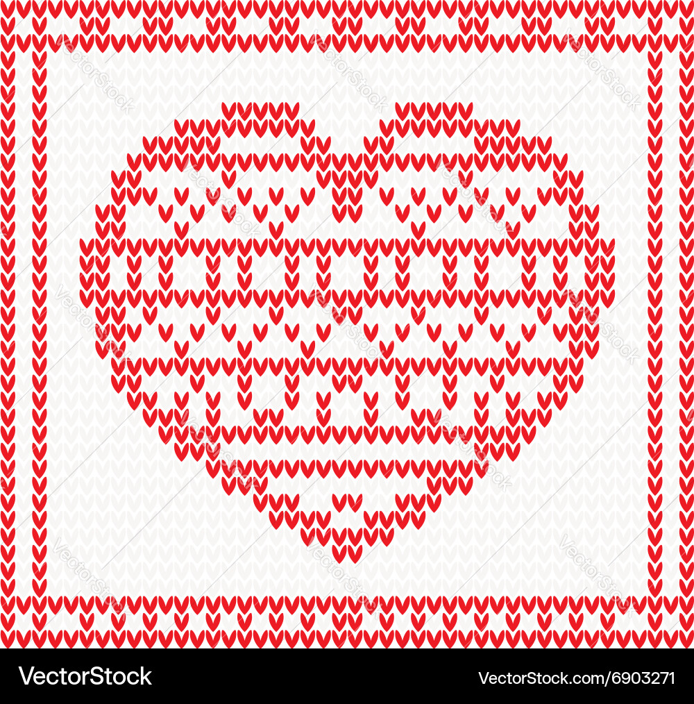 Knitted pattern with red heart Royalty Free Vector Image