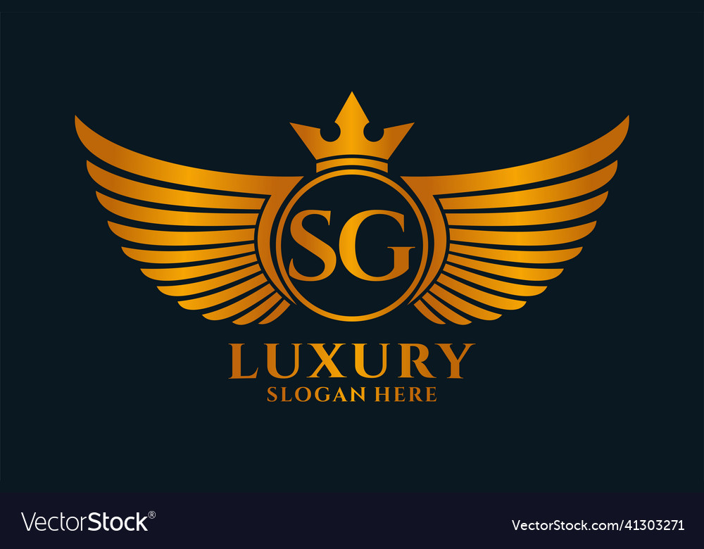 Luxury royal wing letter sg crest gold color logo Vector Image