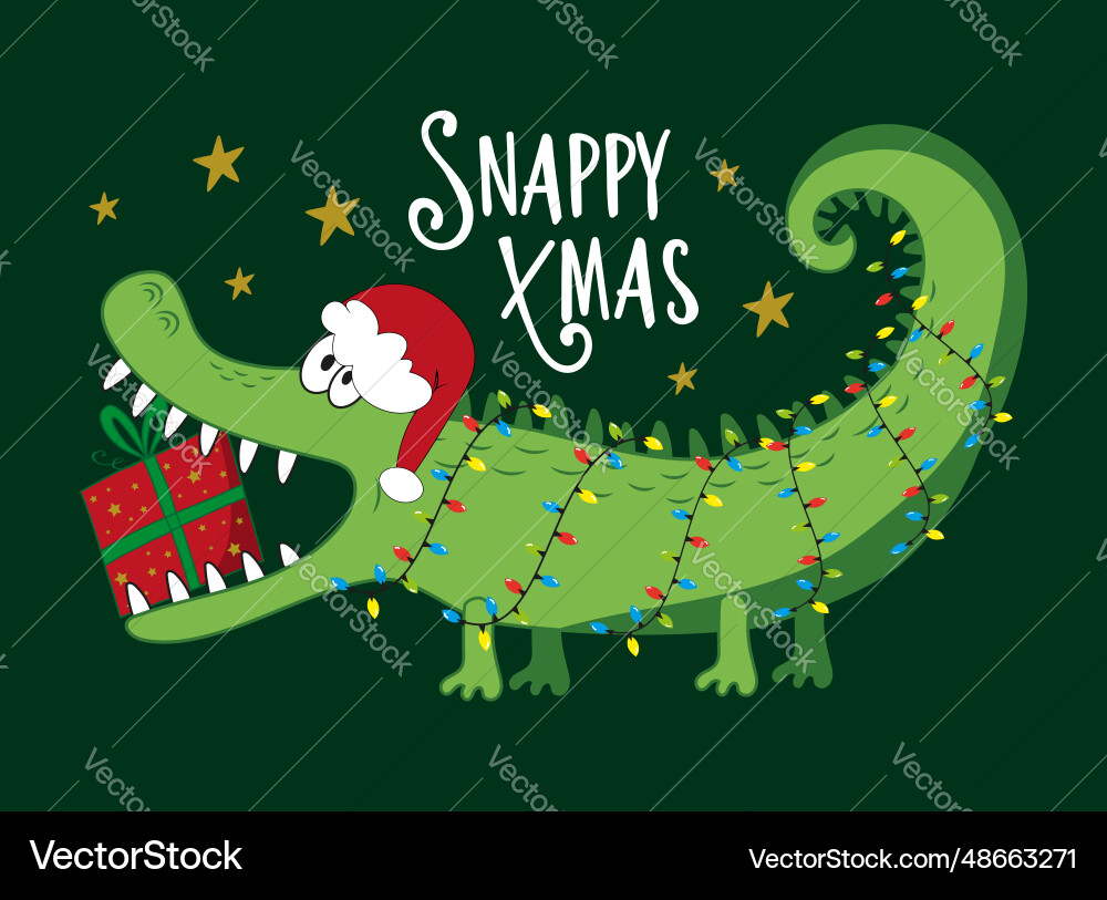 Snappy xmas - funny alligator in santa hat Vector Image