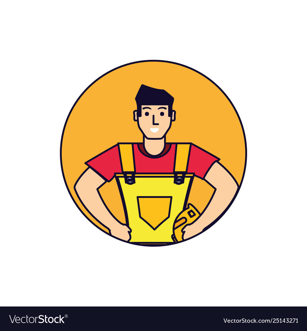 Worker construction man in frame circular Vector Image